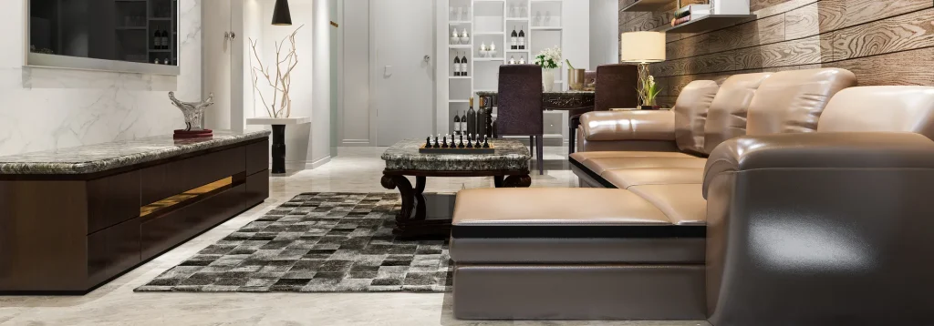 salon moderno de lujo con sofa de cuero