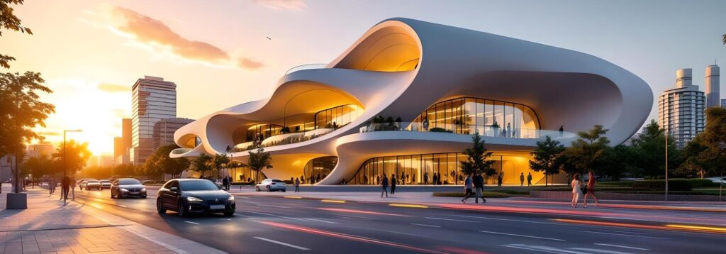construccion futurista luz amanecer