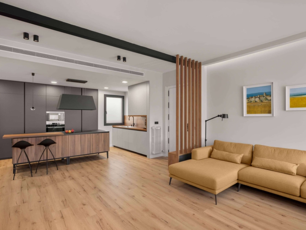 salon con sofas marrones