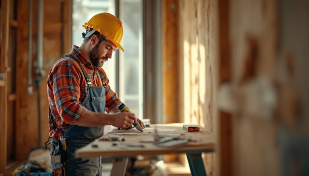 carpintero trabajando madera taller concentrado