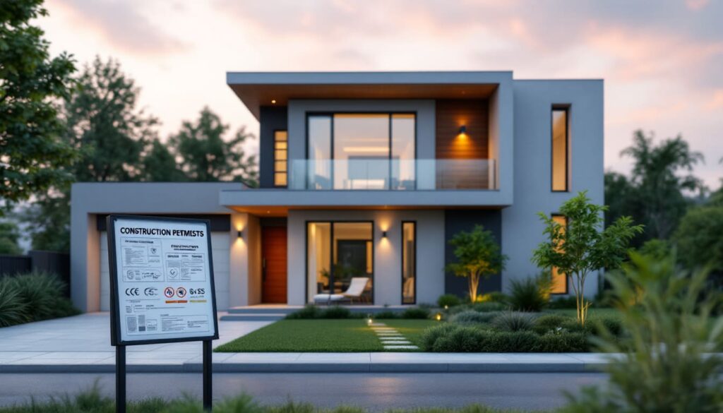 fachada casa moderna dos plantas jardin atardecer