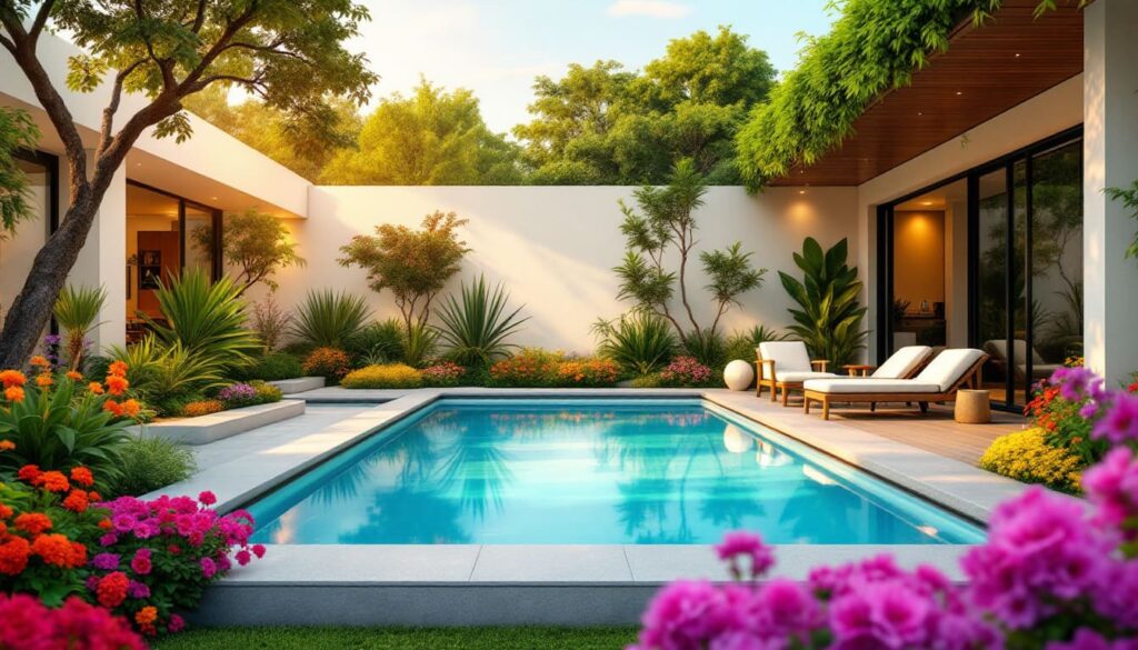 piscina moderna jardin lujo verano