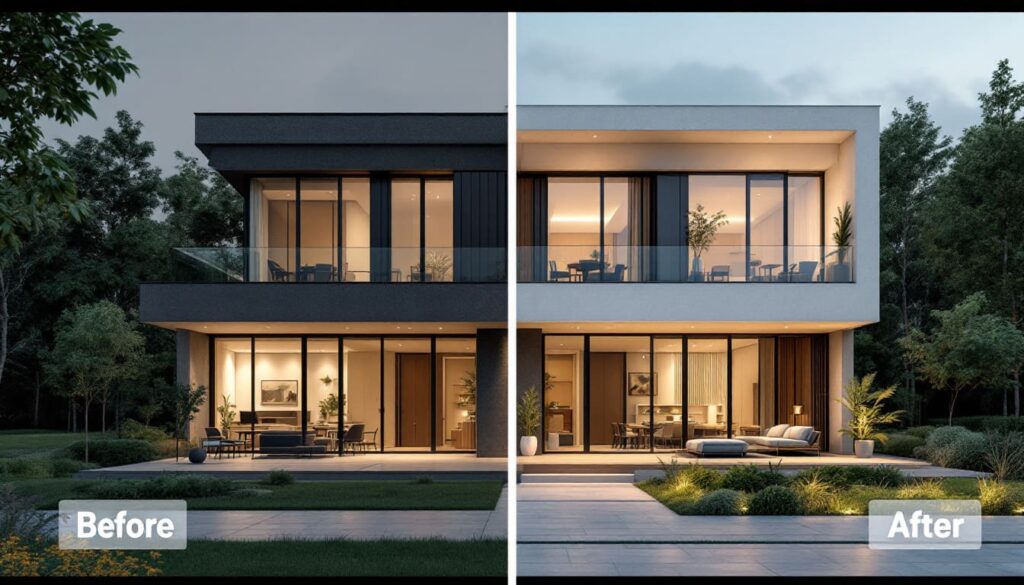 comparativa reforma fachada casa moderna antes y despues