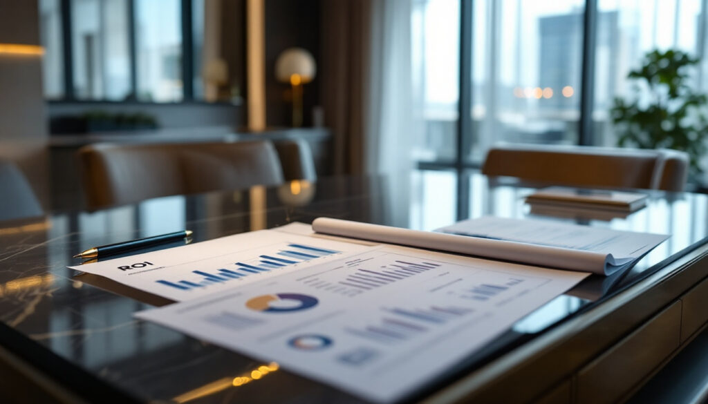 documento financiero graficas en mesa oficina moderno edificio