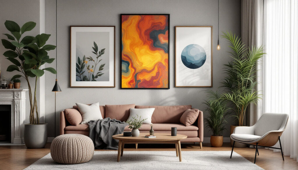 salón con múltiples cuadros