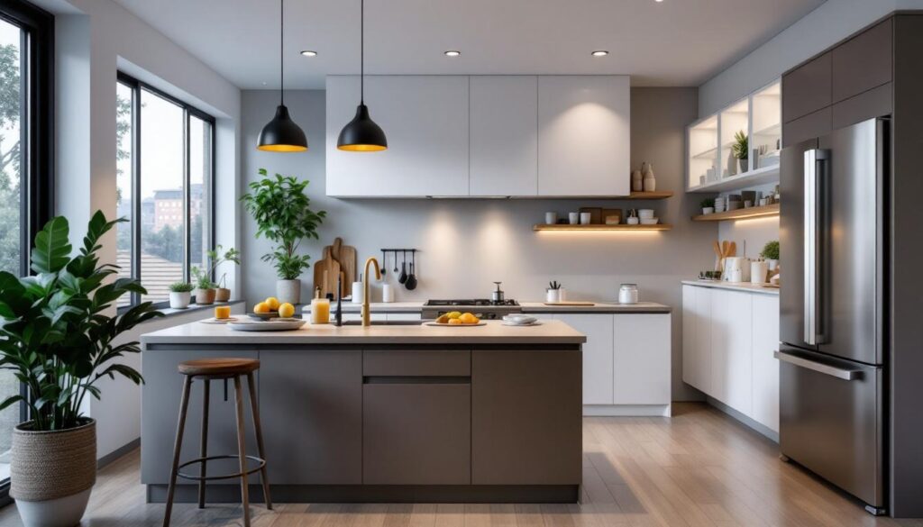 A photograph of a beautifully designed kitchen that showcases smart layout choices