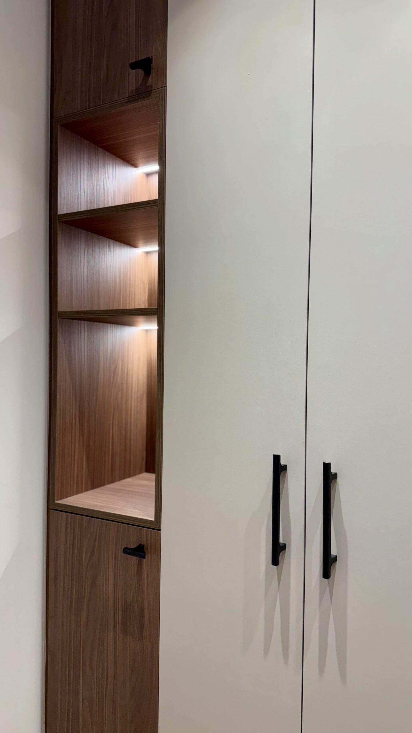 Detalle del armario y los estantes de madera