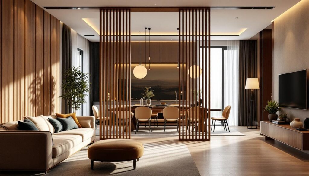 separar ambientes salon comedor cerramientos madera