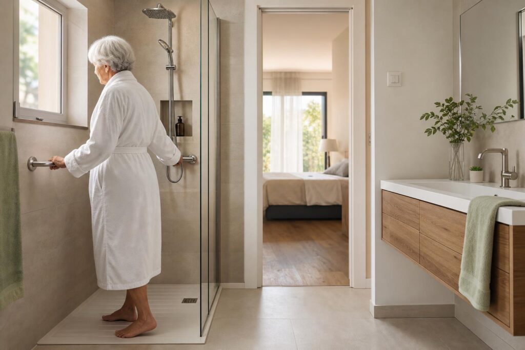 mujer mayor en baño