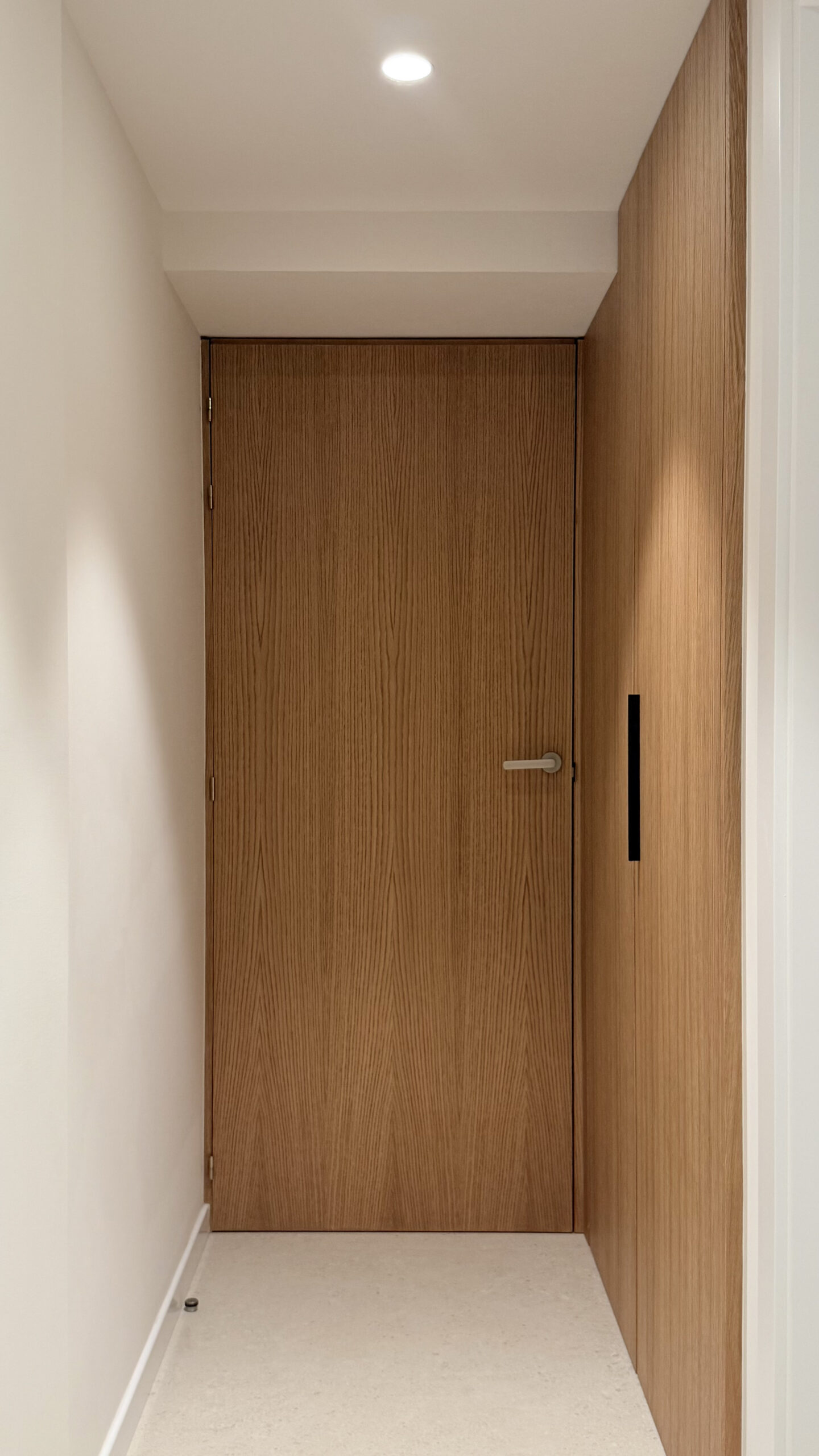 Pasillo con puerta de madera a techo