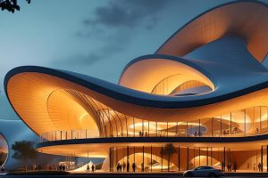 construccion futurista luz nocturna