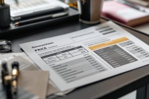 factura documento economico sobre escritorio con elementos de trabajo