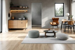 interior moderno salon con luz natural y mobiliario minimalista