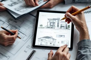 personas revisando planos en reunion de trabajo