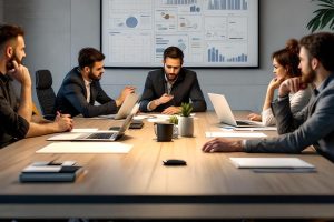 reunion de negocios en sala de juntas con decoracion industrial