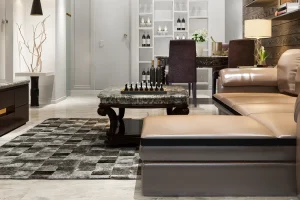 salon moderno de lujo con sofa de cuero