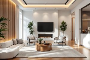 Salón moderno con tonos grises